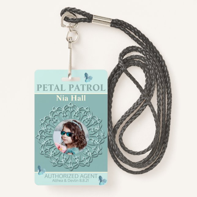 Tarjeta De Identificación Blue Hues Petal Patrulla Flor (Anverso son cordón)