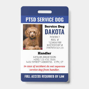 Tarjeta De Identificación Blue PTSD Service Dog Logo QR Code ID Foto