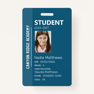 Tarjeta De Identificación Blue Stripe Homeschool Student ID Badge