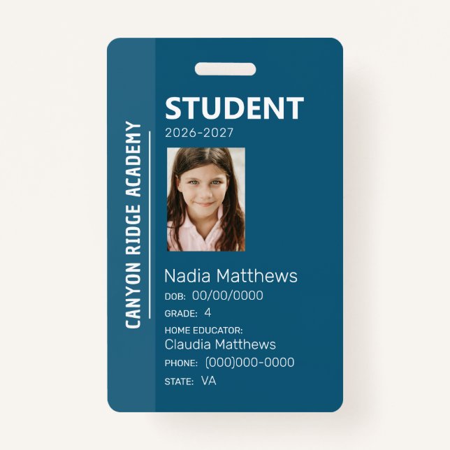 Tarjeta De Identificación Blue Stripe Homeschool Student ID Badge (Anverso)