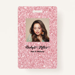 Tarjeta De Identificación Blush Glitter hair salon elegant script photo