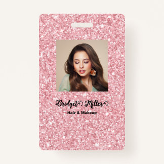 Tarjeta De Identificación Blush Glitter hair salon elegant script photo