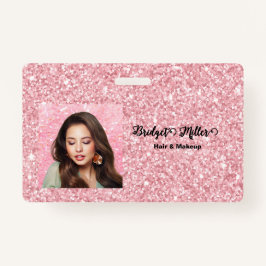 Tarjeta De Identificación Blush Glitter hair salon elegant script photo