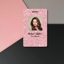 Tarjeta De Identificación Blush Glitter hair salon elegant script photo