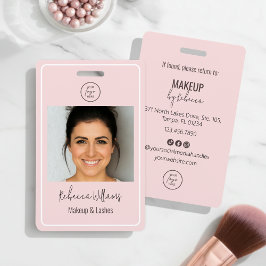 Tarjeta De Identificación Blush Pink Modern Photo Logo Makeup Employee Badge