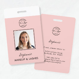 Tarjeta De Identificación Blush Pink Script Logo Employee ID Photo Makeup