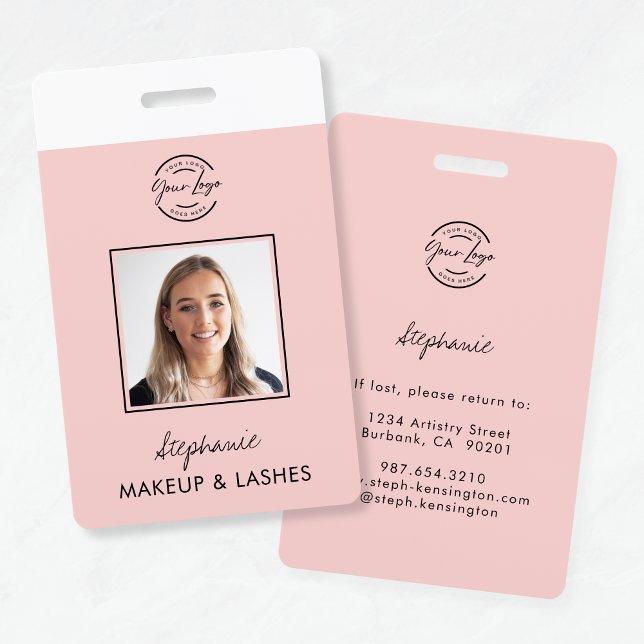 Tarjeta De Identificación Blush Pink Script Logo Employee ID Photo Makeup (Subido por el creador)