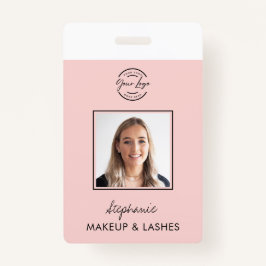 Tarjeta De Identificación Blush Pink Script Logo Employee ID Photo Makeup