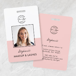 Tarjeta De Identificación Blush Pink Script Logo Employee Photo ID Makeup