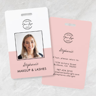 Tarjeta De Identificación Blush Pink Script Logo Employee Photo ID Makeup