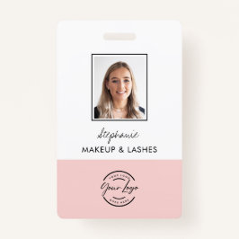 Tarjeta De Identificación Blush Pink Script Logo Employee Photo Makeup