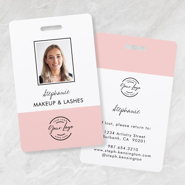 Tarjeta De Identificación Blush Pink Script Logo Employee Photo Makeup (Subido por el creador)