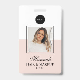 Tarjeta De Identificación Blush Pink Script Logo Hair Photo Makeup