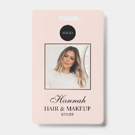 Tarjeta De Identificación Blush Pink Script Logo Hair Photo Makeup