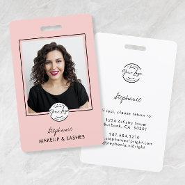 Tarjeta De Identificación Blush Pink Script Logo Photo Lashes Studio