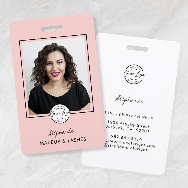 Tarjeta De Identificación Blush Pink Script Logo Photo Lashes Studio (Subido por el creador)