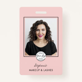Tarjeta De Identificación Blush Pink Script Logo Photo Lashes Studio