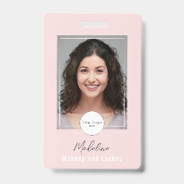 Tarjeta De Identificación Blush Pink Script Logo Photo Makeup