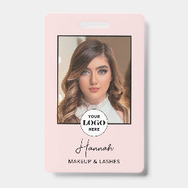 Tarjeta De Identificación Blush Pink Script Logo Photo Makeup