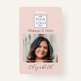 Tarjeta De Identificación Blush Pink Script Logo Photo Makeup