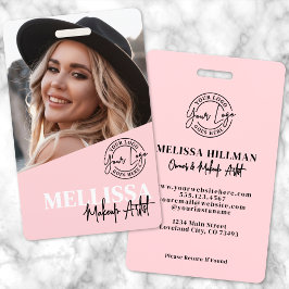 Tarjeta De Identificación Blush Pink Script Logo Photo Makeup