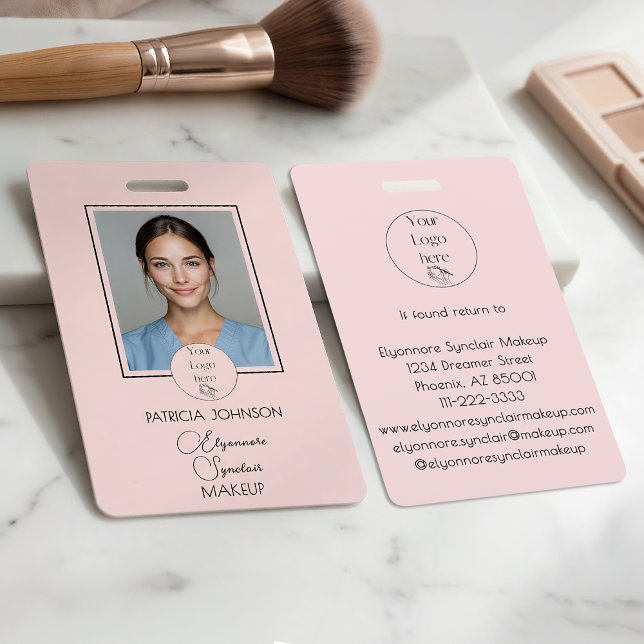 Tarjeta De Identificación Blush Pink Script Logo Photo Makeup (Subido por el creador)