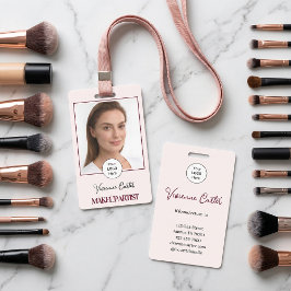 Tarjeta De Identificación Blush Pink Script Logo Photo Makeup
