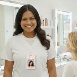 Tarjeta De Identificación Blush Pink Script Logo Photo Makeup