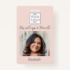Tarjeta De Identificación Blush Pink Script Logo Photo Makeup