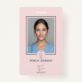 Tarjeta De Identificación Blush Pink Script Logo Photo Makeup