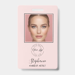 Tarjeta De Identificación Blush Pink Script Logo Photo Makeup