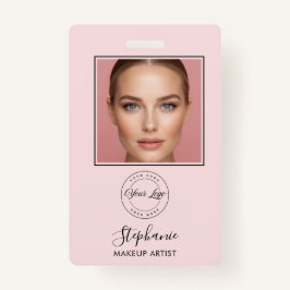 Tarjeta De Identificación Blush Pink Script Logo Photo Makeup