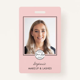 Tarjeta De Identificación Blush Pink Script Logo Photo Makeup