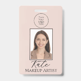 Tarjeta De Identificación Blush Pink Script Logo Photo Makeup Badge