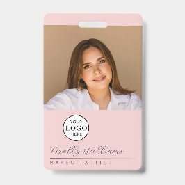 Tarjeta De Identificación Blush Pink Script Logo Photo Makeup Badge