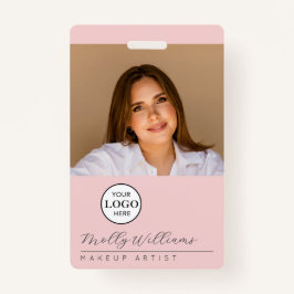 Tarjeta De Identificación Blush Pink Script Logo Photo Makeup Badge