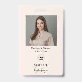 Tarjeta De Identificación Blush Pink Script Logo Photo Makeup Stylist