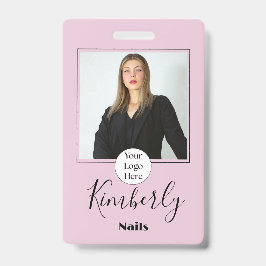Tarjeta De Identificación Blush Pink Script Logo Photo Nails
