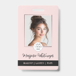 Tarjeta De Identificación Blush Pink Script Logo Photo QR Code Makeup