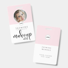 Tarjeta De Identificación Blush Rosa Blanco Elegante ID de Artista de Maquil