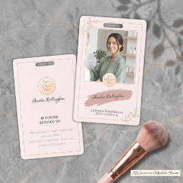 Tarjeta De Identificación Blush Sage Lujo Foto Logo Nombre Salón de Belleza