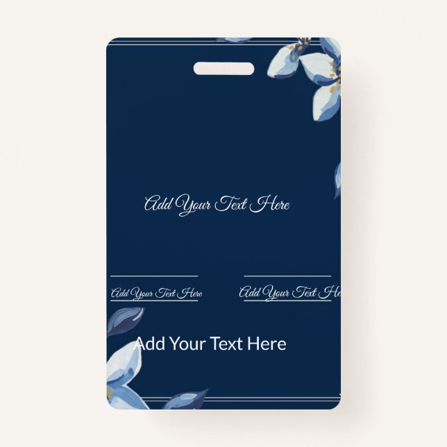 Tarjeta De Identificación Boda azul vertiginoso de flores azules victorianas (Anverso)