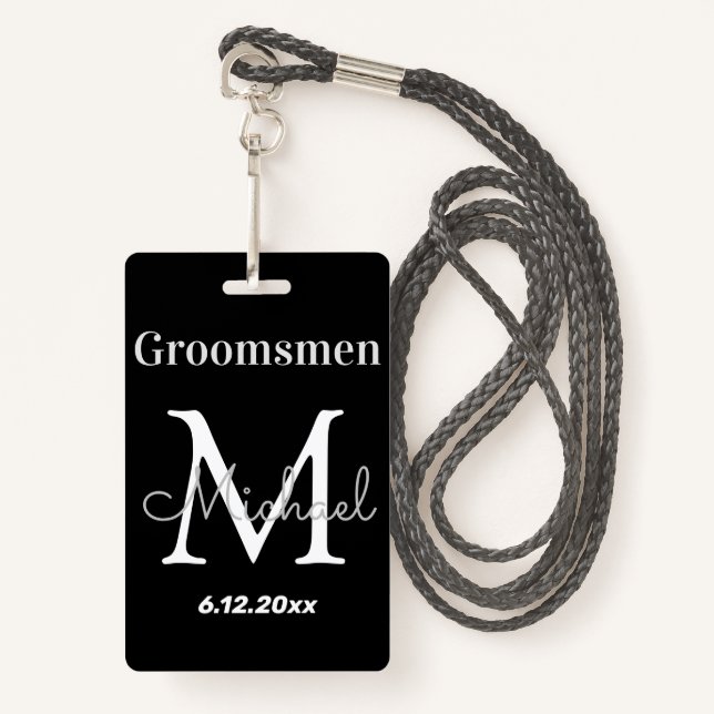 Tarjeta De Identificación boda negro elegante y personalizado (Anverso son cordón)