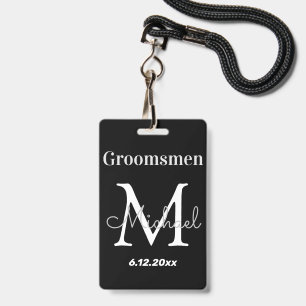 Tarjeta De Identificación boda personalizada para padrinos elegante negro