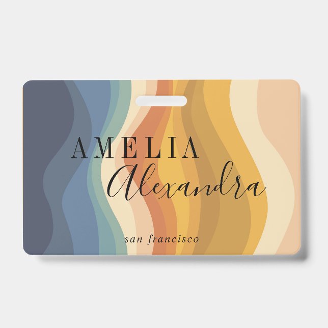 Tarjeta De Identificación Boho Retro Script Líneas Onduladas Abstractas Amar (Parte frontal)
