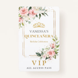 Tarjeta De Identificación Boho rosa rosa rosa rosa dorado tiara sage Quincea