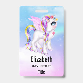 Tarjeta De Identificación Bonita unicornio con barro arco iris y cola