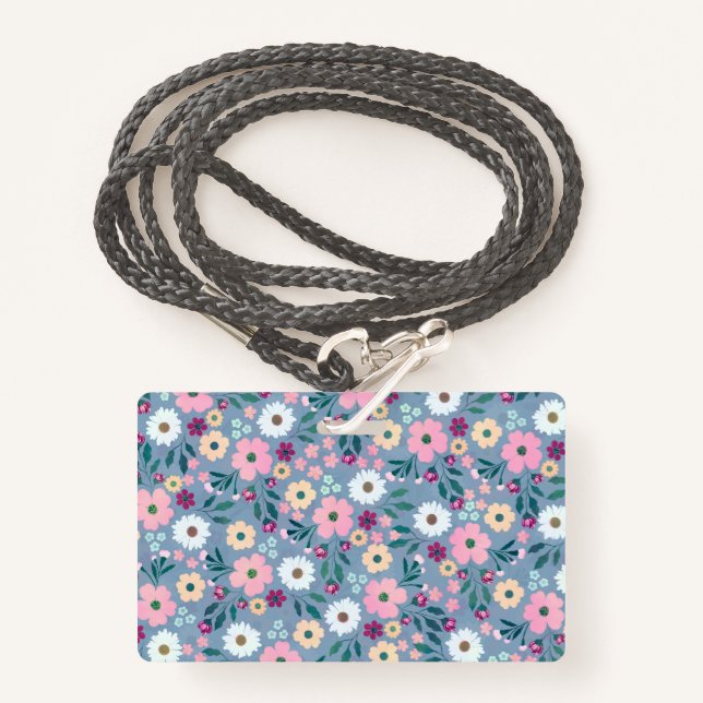 Tarjeta De Identificación Bonito Flores rosas azules Botánicas (Anverso son cordón)