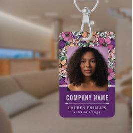 Tarjeta De Identificación Bonito Peach & Purple Floral Pattern Business