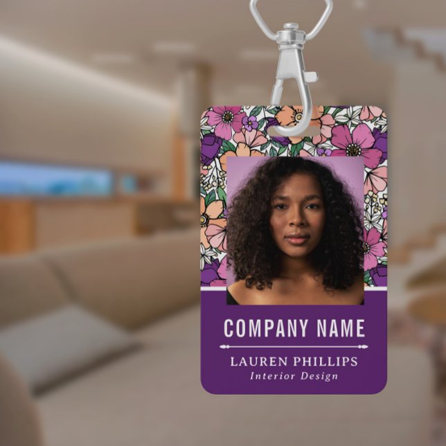 Tarjeta De Identificación Bonito Peach & Purple Floral Pattern Business (Subido por el creador)